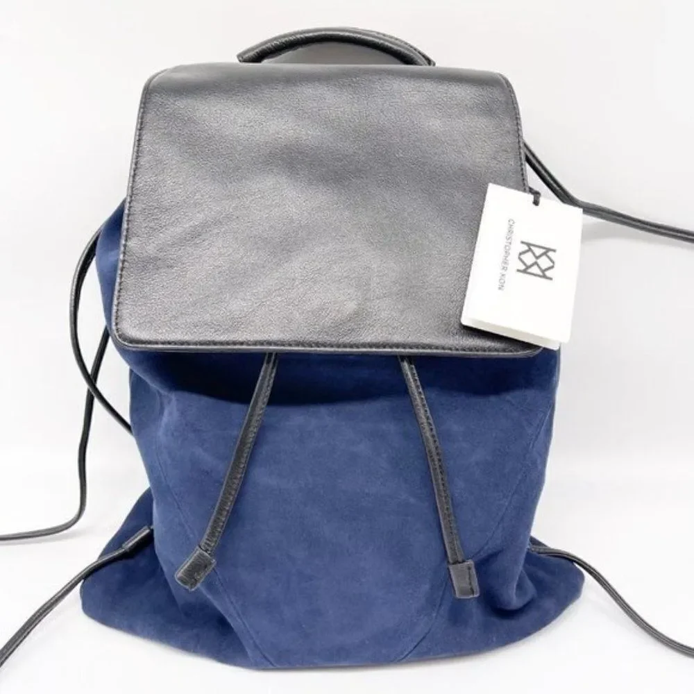 CHRISTOPHER KON Blue Suede Black Leather Backpack